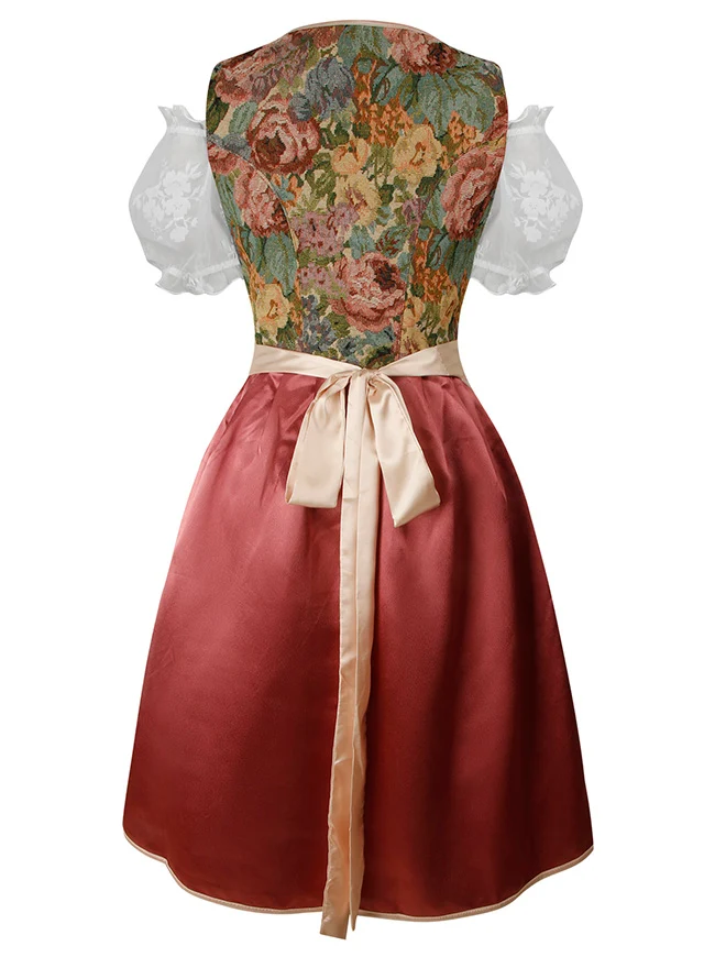 3-teiliges bayerisches Dirndlkleid Renaissance Vintage Blumen Oktoberfest Kostüm