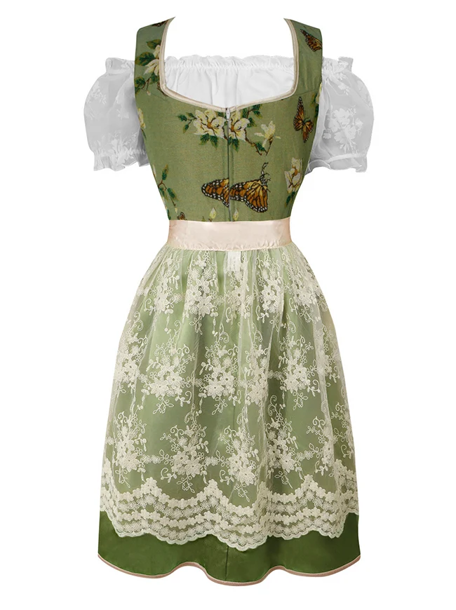 3-teiliges bayerisches Dirndlkleid Renaissance Vintage Blumen Oktoberfest Kostüm