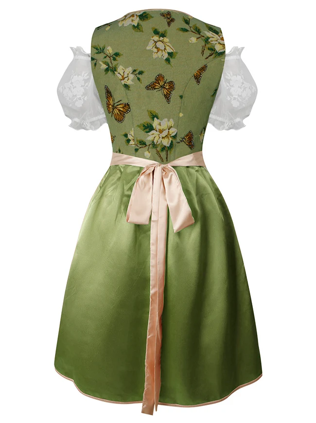 3-teiliges bayerisches Dirndlkleid Renaissance Vintage Blumen Oktoberfest Kostüm