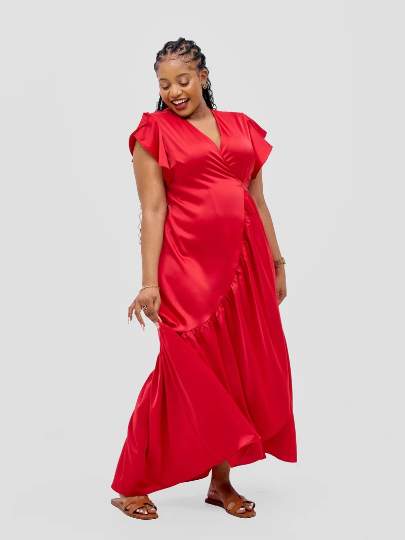 Vivo Hanabi Wrap Maxi Dress - Dark Red