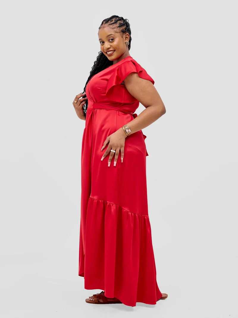 Vivo Hanabi Wrap Maxi Dress - Dark Red