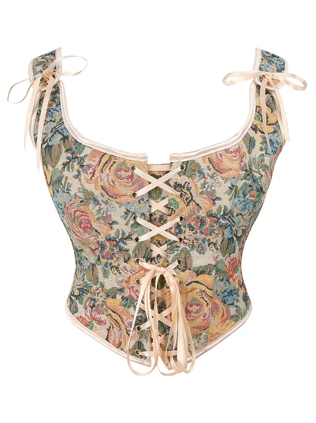 Charmian Damen Renaissance Blumenmuster Überbrustkorsett Top Bustier Mieder mit Reißverschluss
