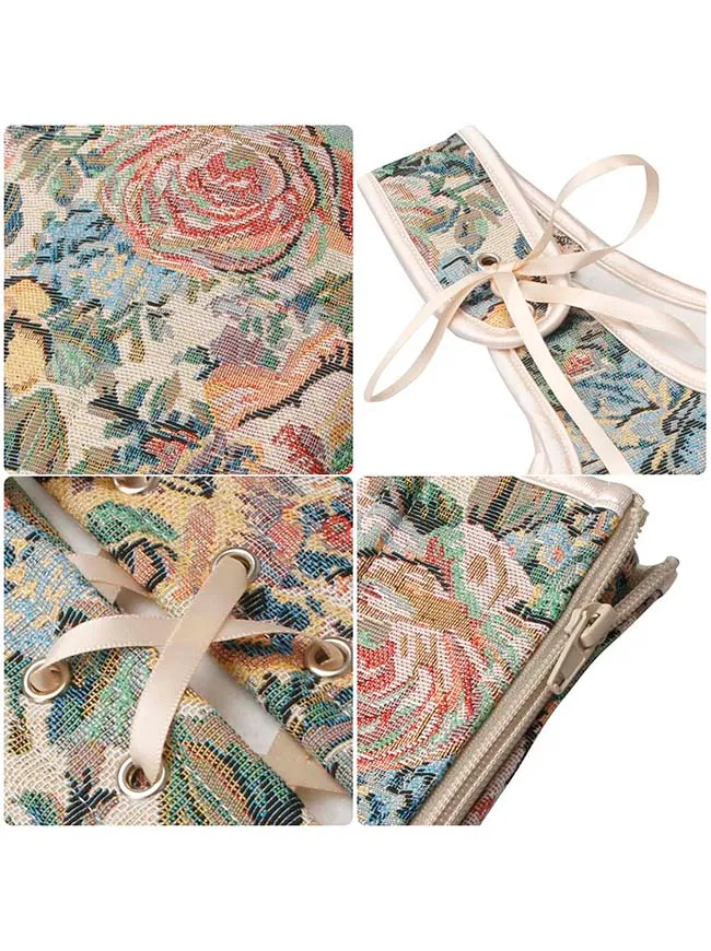 Charmian Damen Renaissance Blumenmuster Überbrustkorsett Top Bustier Mieder mit Reißverschluss
