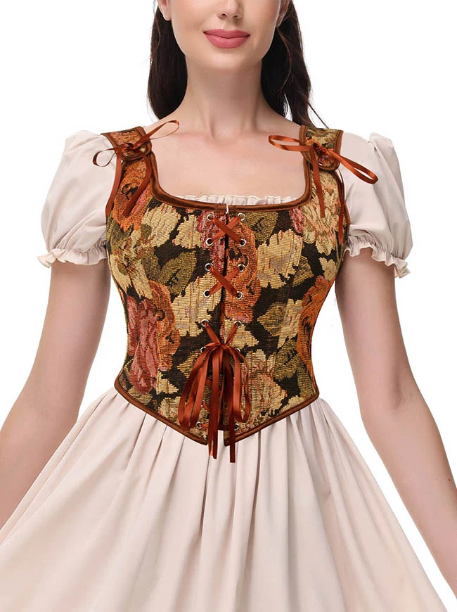 Charmian Damen Renaissance Blumenmuster Überbrustkorsett Top Bustier Mieder mit Reißverschluss