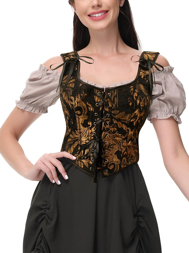 Charmian Damen Renaissance Blumenmuster Überbrustkorsett Top Bustier Mieder mit Reißverschluss