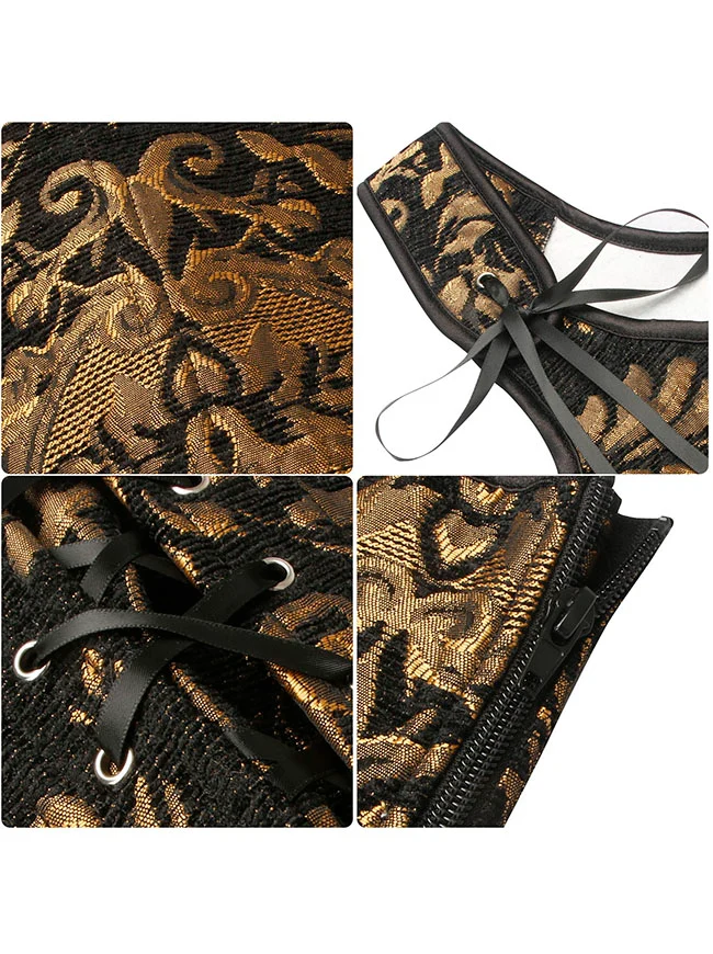 Charmian Damen Renaissance Blumenmuster Überbrustkorsett Top Bustier Mieder mit Reißverschluss