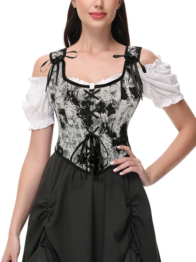 Charmian Damen Renaissance Blumenmuster Überbrustkorsett Top Bustier Mieder mit Reißverschluss