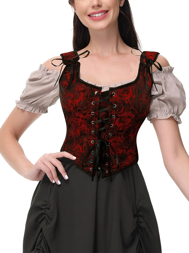 Charmian Damen Renaissance Blumenmuster Überbrustkorsett Top Bustier Mieder mit Reißverschluss
