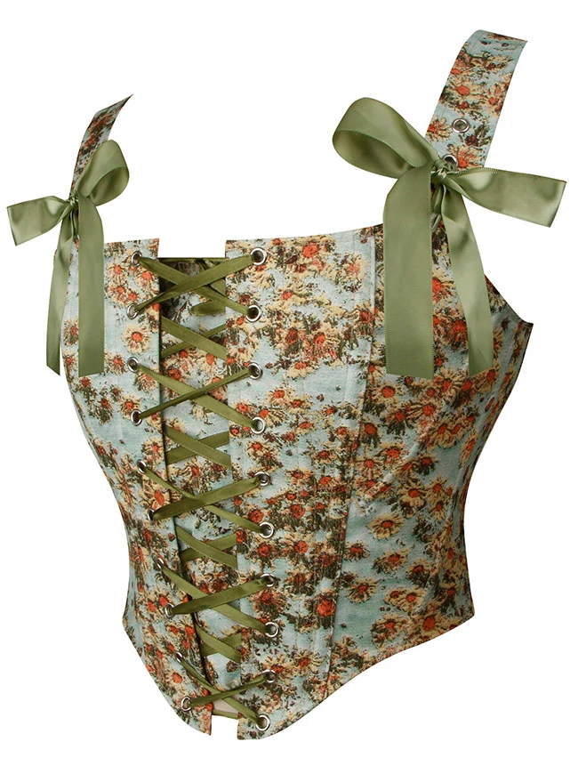 Vintage Blumen-Bustier mit Schnürung vorne, Überbrustkorsett mit Trägern