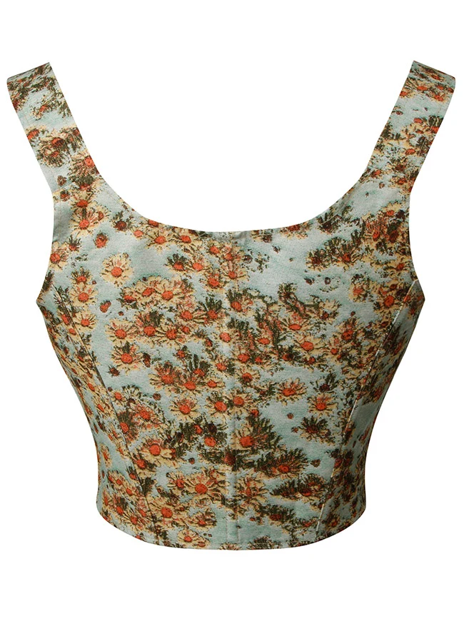 Vintage Blumen-Bustier mit Schnürung vorne, Überbrustkorsett mit Trägern