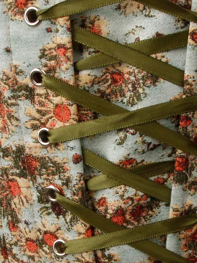 Vintage Blumen-Bustier mit Schnürung vorne, Überbrustkorsett mit Trägern