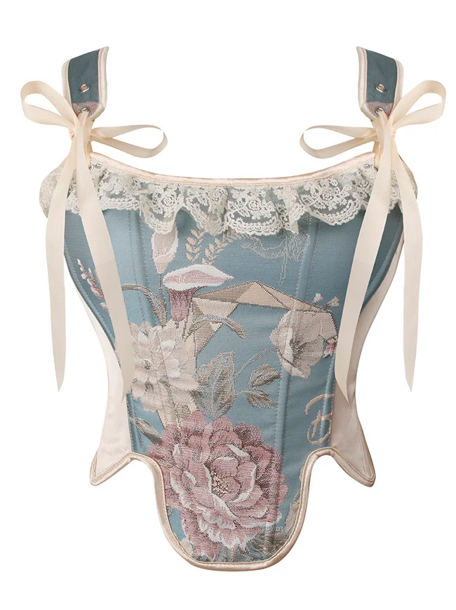 Viktorianisches Vintage Blumenträger Spitzen Rüschen Überbrustkorsett Bustier