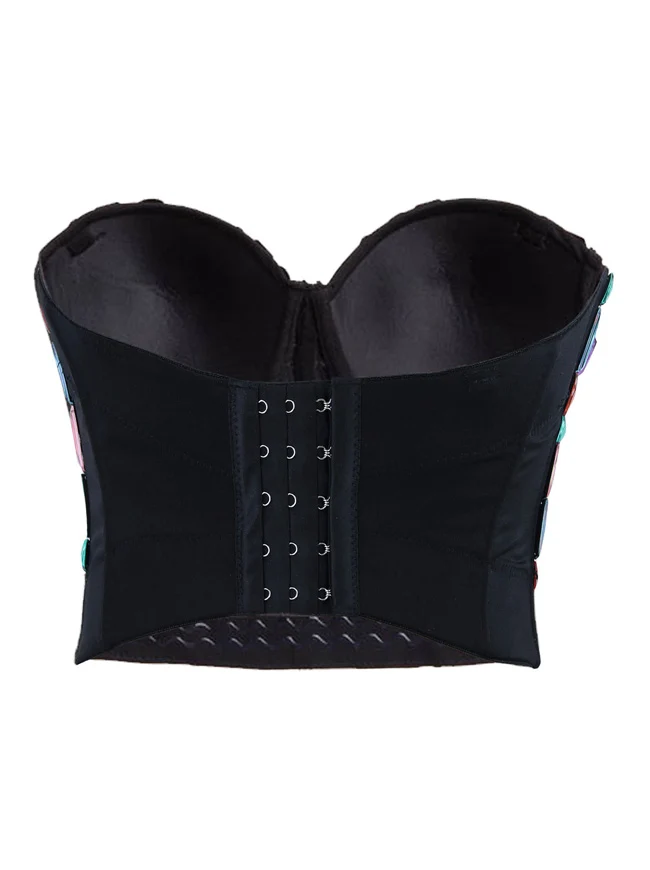 Frauen Strass Push-Up BH mit Schmucksteinen besetzt Clubwear Party Bustier Crop Top
