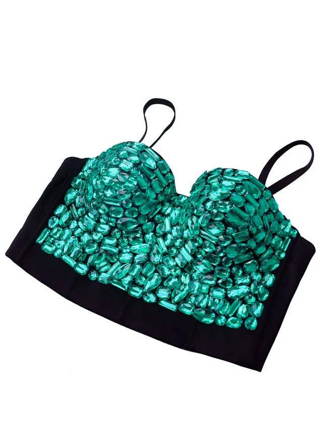 Frauen Strass Push-Up BH mit Schmucksteinen besetzt Clubwear Party Bustier Crop Top