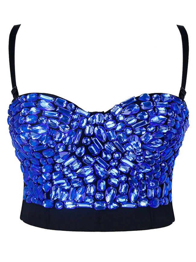 Frauen Strass Push-Up BH mit Schmucksteinen besetzt Clubwear Party Bustier Crop Top