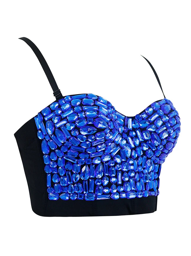Frauen Strass Push-Up BH mit Schmucksteinen besetzt Clubwear Party Bustier Crop Top