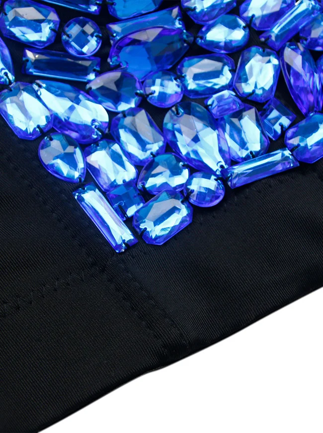 Frauen Strass Push-Up BH mit Schmucksteinen besetzt Clubwear Party Bustier Crop Top