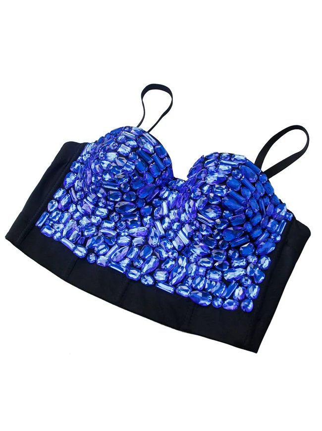 Frauen Strass Push-Up BH mit Schmucksteinen besetzt Clubwear Party Bustier Crop Top