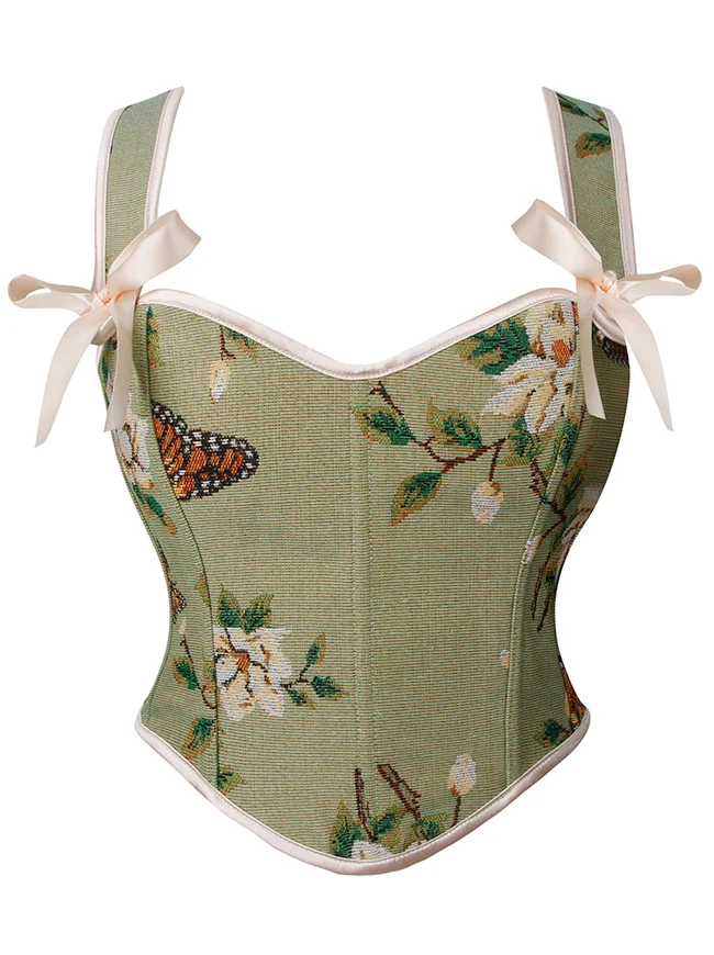 Charmian Damen Vintage Bustier mit Blumenmuster und Schmetterlingsmotiv, Korsett-Crop-Top
