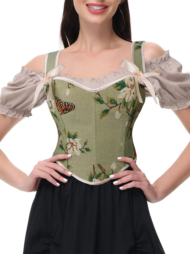 Charmian Damen Vintage Bustier mit Blumenmuster und Schmetterlingsmotiv, Korsett-Crop-Top