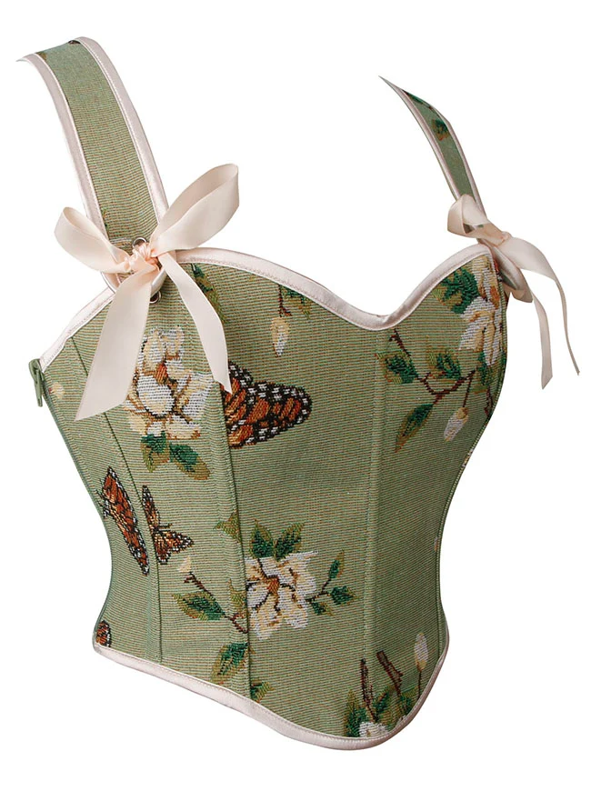 Charmian Damen Vintage Bustier mit Blumenmuster und Schmetterlingsmotiv, Korsett-Crop-Top