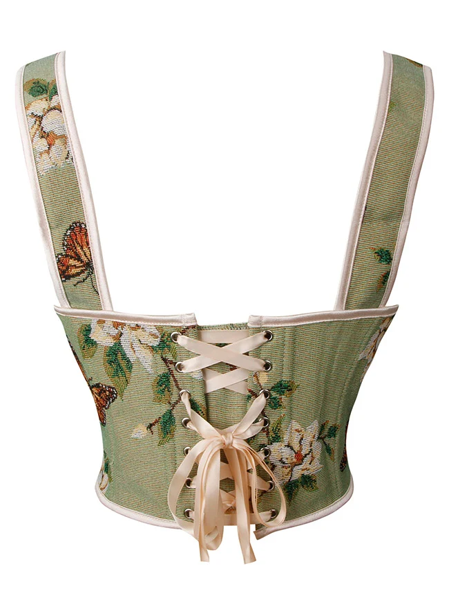 Charmian Damen Vintage Bustier mit Blumenmuster und Schmetterlingsmotiv, Korsett-Crop-Top