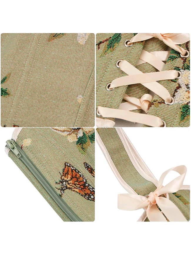 Charmian Damen Vintage Bustier mit Blumenmuster und Schmetterlingsmotiv, Korsett-Crop-Top