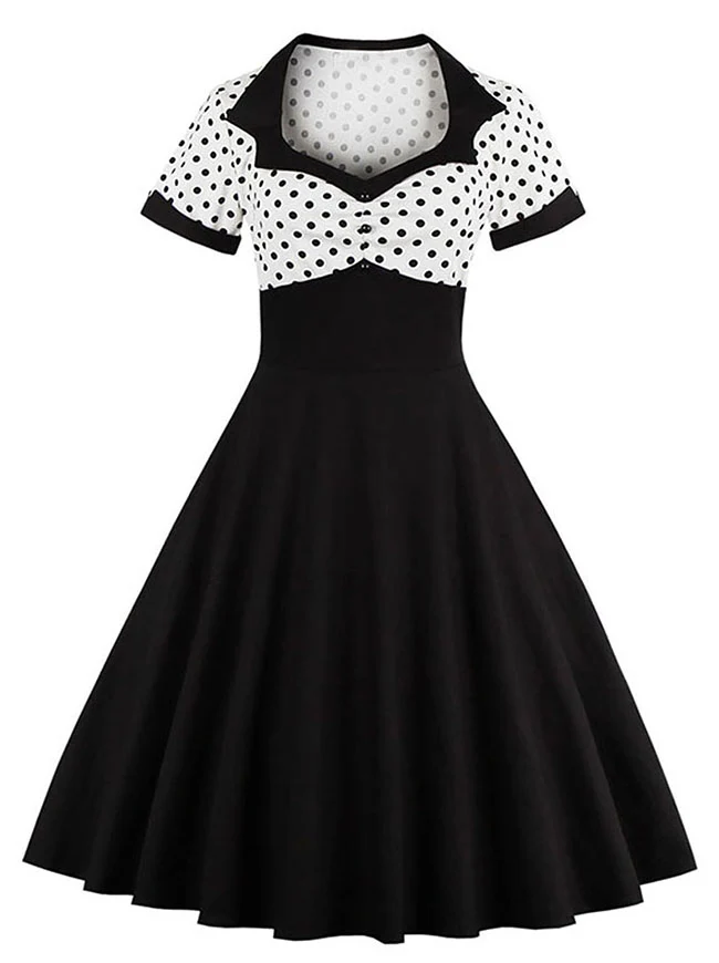 Killreal Damen Cocktailkleid im Vintage-Stil der 1950er Jahre, Retro, gepunktet, hohe Taille