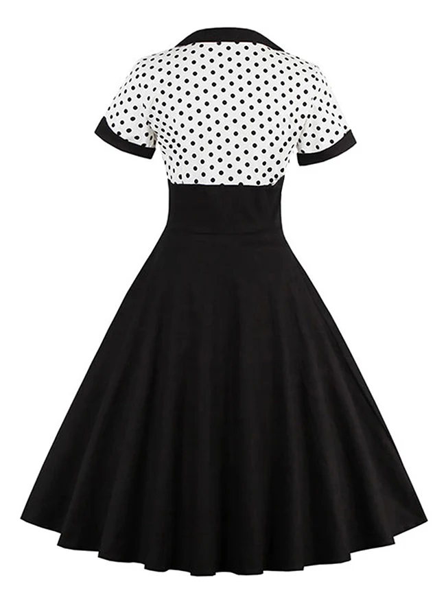Killreal Damen Cocktailkleid im Vintage-Stil der 1950er Jahre, Retro, gepunktet, hohe Taille