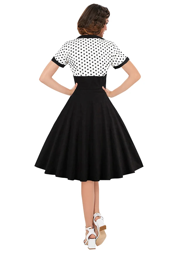 Killreal Damen Cocktailkleid im Vintage-Stil der 1950er Jahre, Retro, gepunktet, hohe Taille