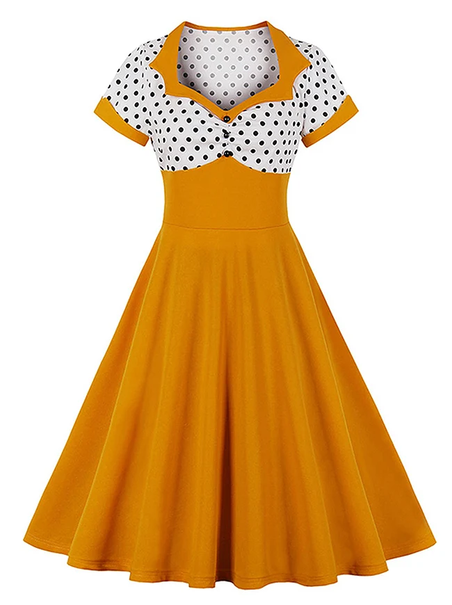 Killreal Damen Cocktailkleid im Vintage-Stil der 1950er Jahre, Retro, gepunktet, hohe Taille