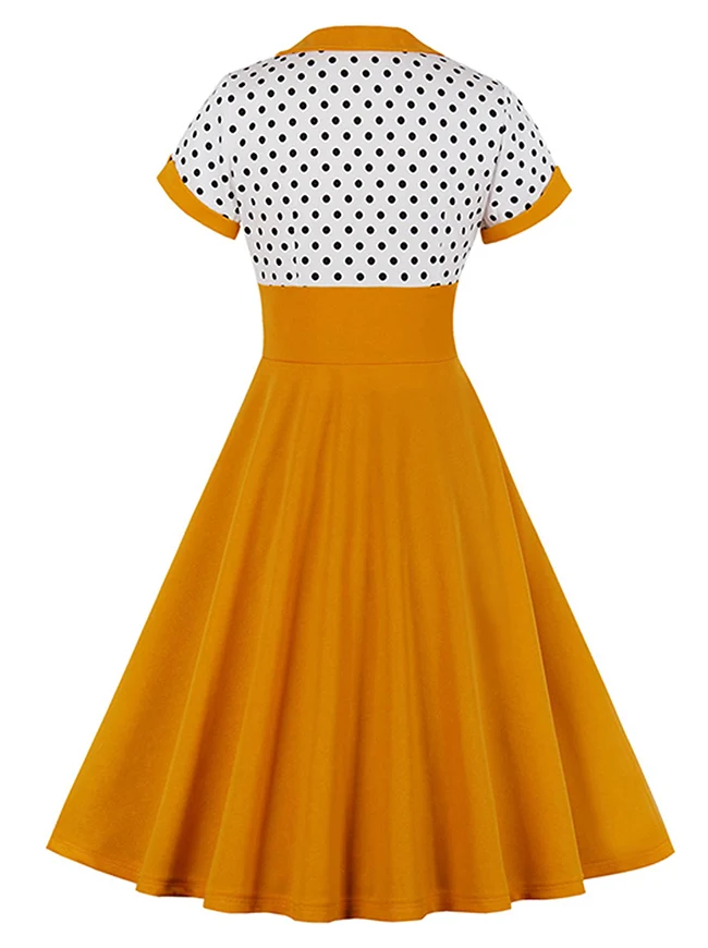 Killreal Damen Cocktailkleid im Vintage-Stil der 1950er Jahre, Retro, gepunktet, hohe Taille