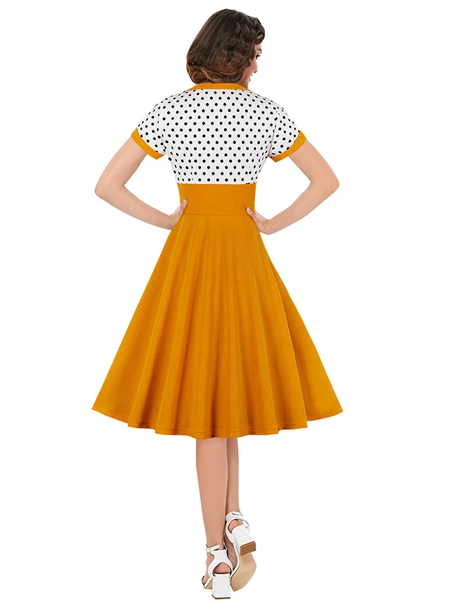 Killreal Damen Cocktailkleid im Vintage-Stil der 1950er Jahre, Retro, gepunktet, hohe Taille