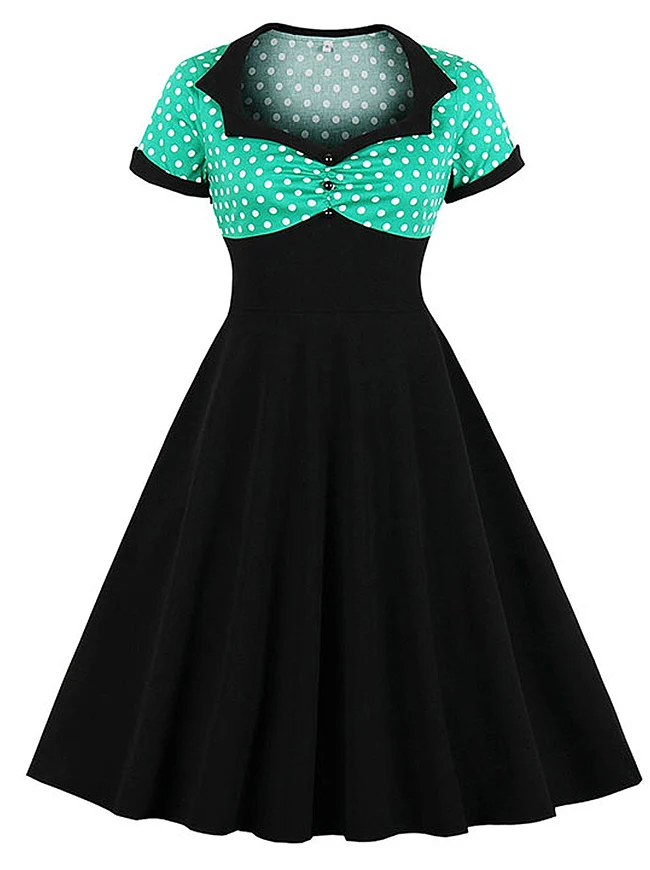 Killreal Damen Cocktailkleid im Vintage-Stil der 1950er Jahre, Retro, gepunktet, hohe Taille