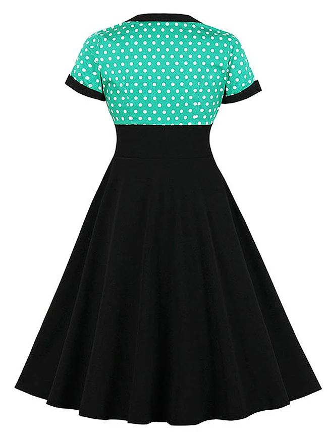Killreal Damen Cocktailkleid im Vintage-Stil der 1950er Jahre, Retro, gepunktet, hohe Taille