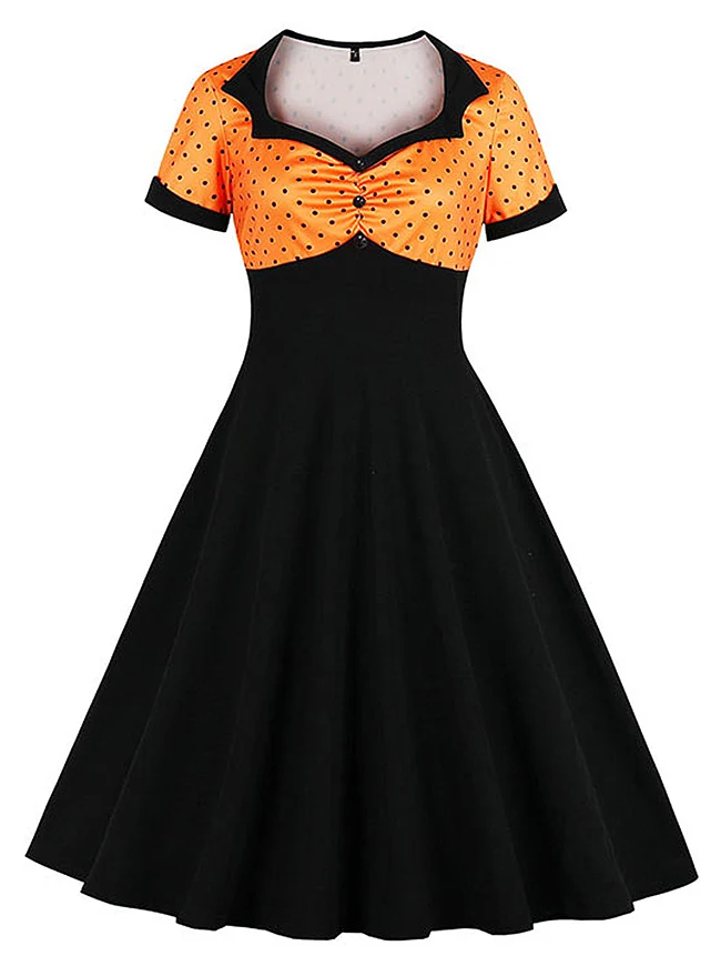 Killreal Damen Cocktailkleid im Vintage-Stil der 1950er Jahre, Retro, gepunktet, hohe Taille