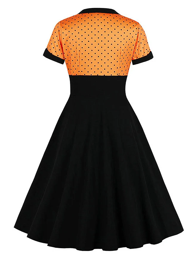Killreal Damen Cocktailkleid im Vintage-Stil der 1950er Jahre, Retro, gepunktet, hohe Taille