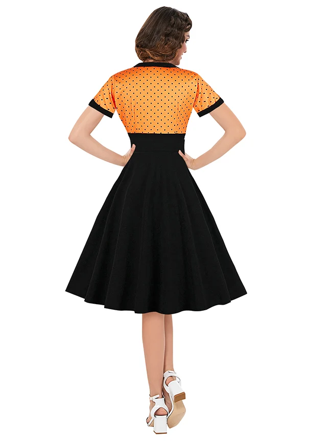 Killreal Damen Cocktailkleid im Vintage-Stil der 1950er Jahre, Retro, gepunktet, hohe Taille