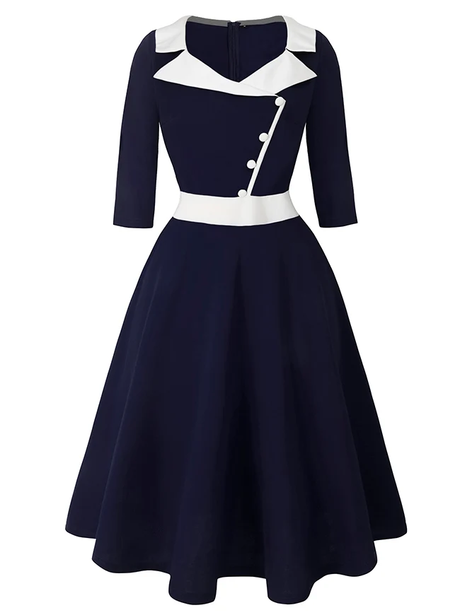 Killreal Damen Vintage 1950er Jahre Business Büro Arbeit Cocktail A-Linie Midikleid mit Ärmeln