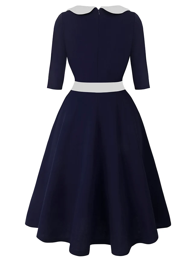Killreal Damen Vintage 1950er Jahre Business Büro Arbeit Cocktail A-Linie Midikleid mit Ärmeln