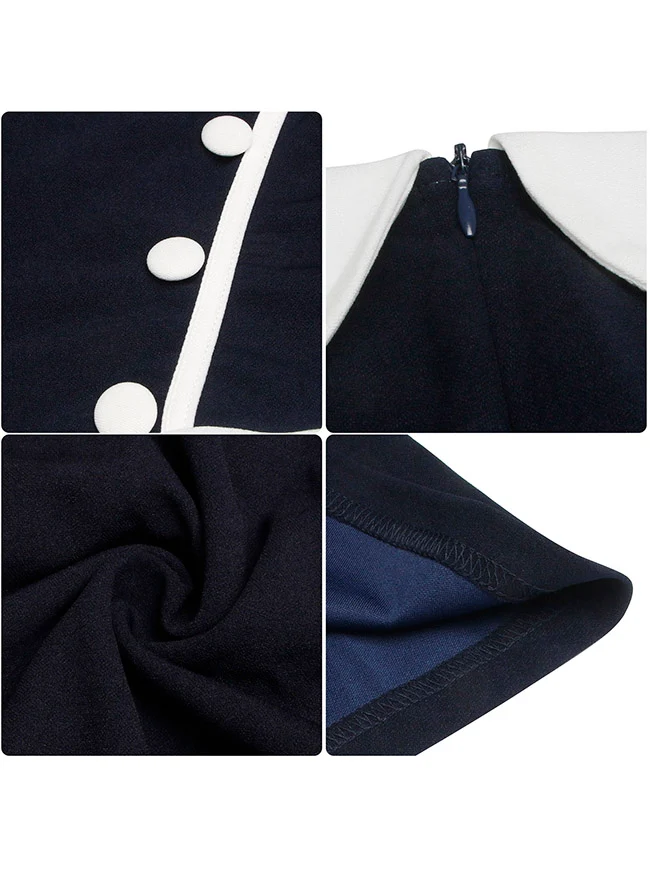 Killreal Damen Vintage 1950er Jahre Business Büro Arbeit Cocktail A-Linie Midikleid mit Ärmeln