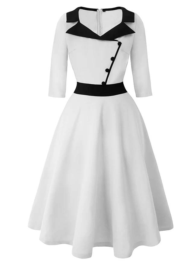 Killreal Damen Vintage 1950er Jahre Business Büro Arbeit Cocktail A-Linie Midikleid mit Ärmeln