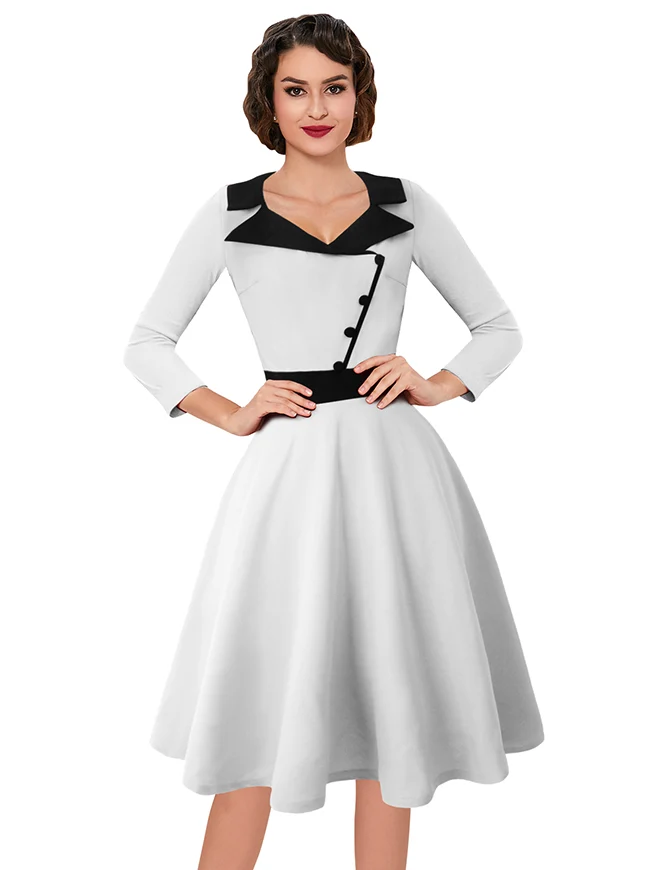 Killreal Damen Vintage 1950er Jahre Business Büro Arbeit Cocktail A-Linie Midikleid mit Ärmeln