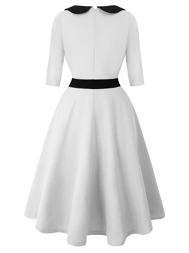 Killreal Damen Vintage 1950er Jahre Business Büro Arbeit Cocktail A-Linie Midikleid mit Ärmeln