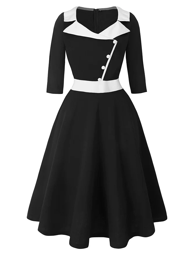 Killreal Damen Vintage 1950er Jahre Business Büro Arbeit Cocktail A-Linie Midikleid mit Ärmeln