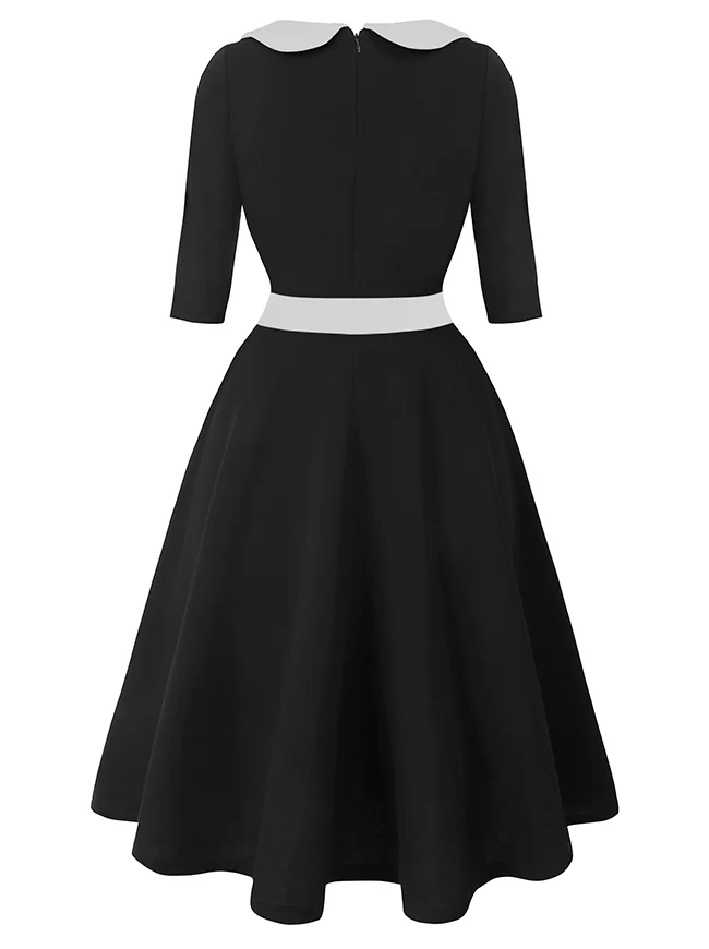 Killreal Damen Vintage 1950er Jahre Business Büro Arbeit Cocktail A-Linie Midikleid mit Ärmeln