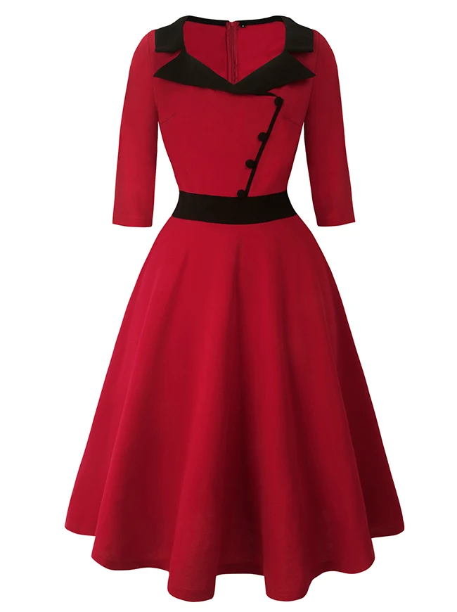 Killreal Damen Vintage 1950er Jahre Business Büro Arbeit Cocktail A-Linie Midikleid mit Ärmeln