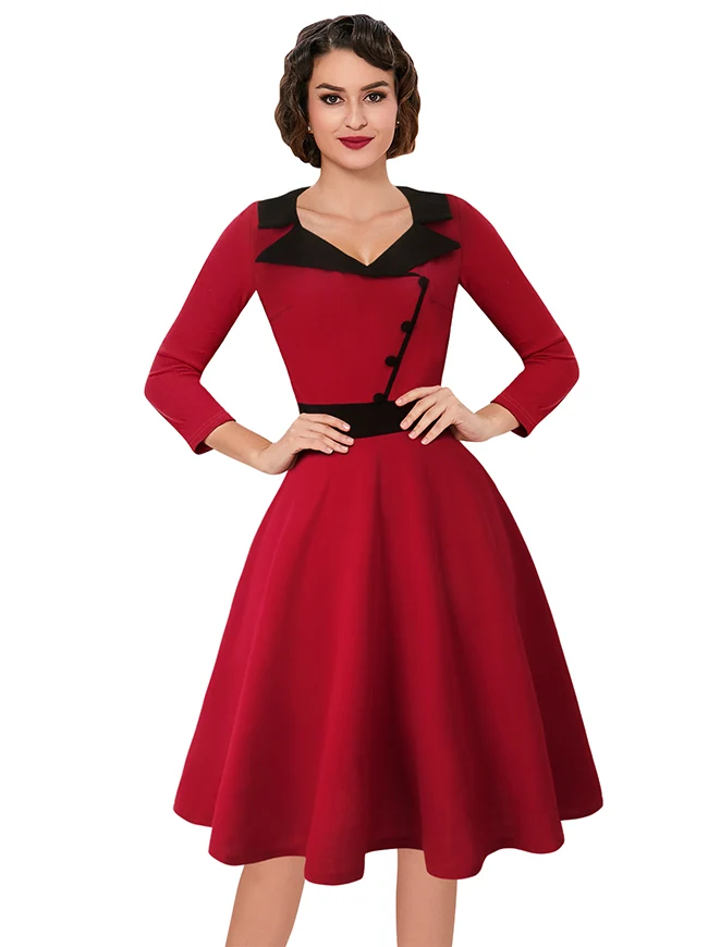 Killreal Damen Vintage 1950er Jahre Business Büro Arbeit Cocktail A-Linie Midikleid mit Ärmeln