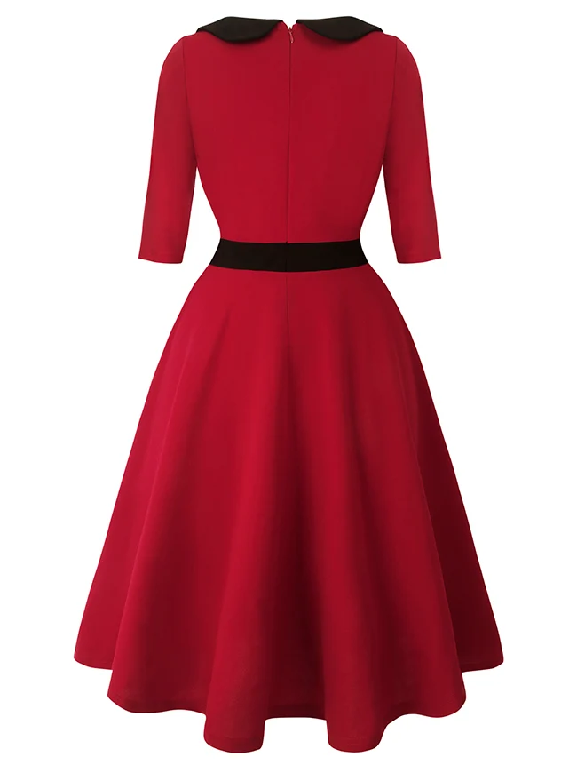 Killreal Damen Vintage 1950er Jahre Business Büro Arbeit Cocktail A-Linie Midikleid mit Ärmeln