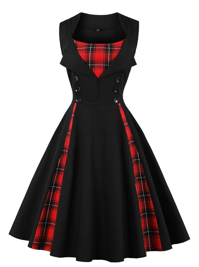 1950er Jahre Stil Retro Vintage Rockabilly Kleid mit kariertem Patchwork